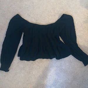 Long sleeve, black, off the shoulder cropped “going out top “from PacSun